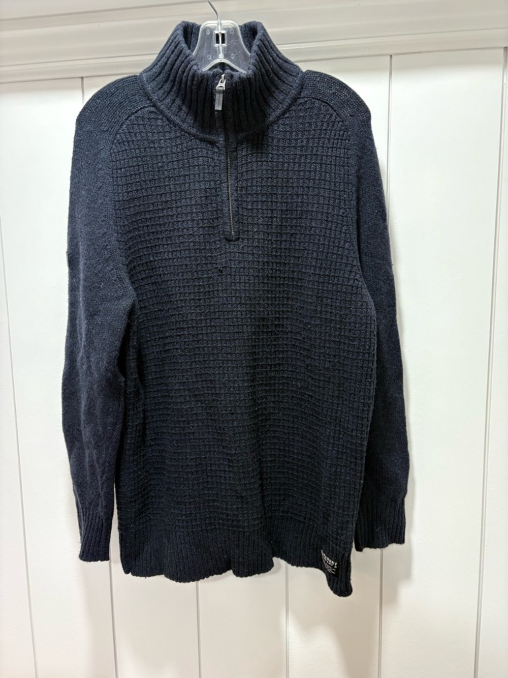 Superdry Premium Knitwear Co. Sweater Size 2XL Cable Knit Navy - 1/4 Zip